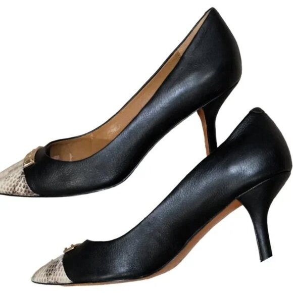 Coach BLACK SNAKESKIN AND GOLD Heels Size 7.5 GUC - Picture 3 of 7